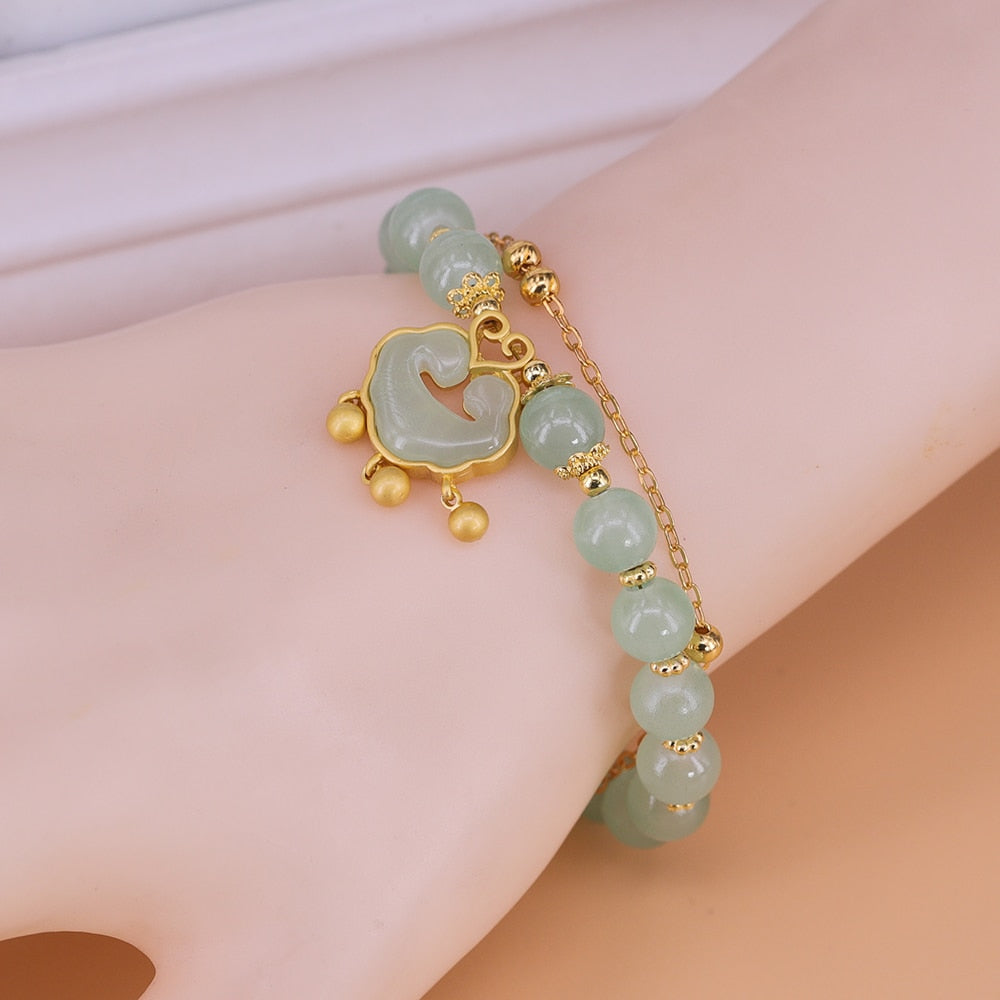 Peris Gems Nephrite Jade Bracelets with Gold Leaves | Double Layered Bracelets SHEIN Amazon Temu
