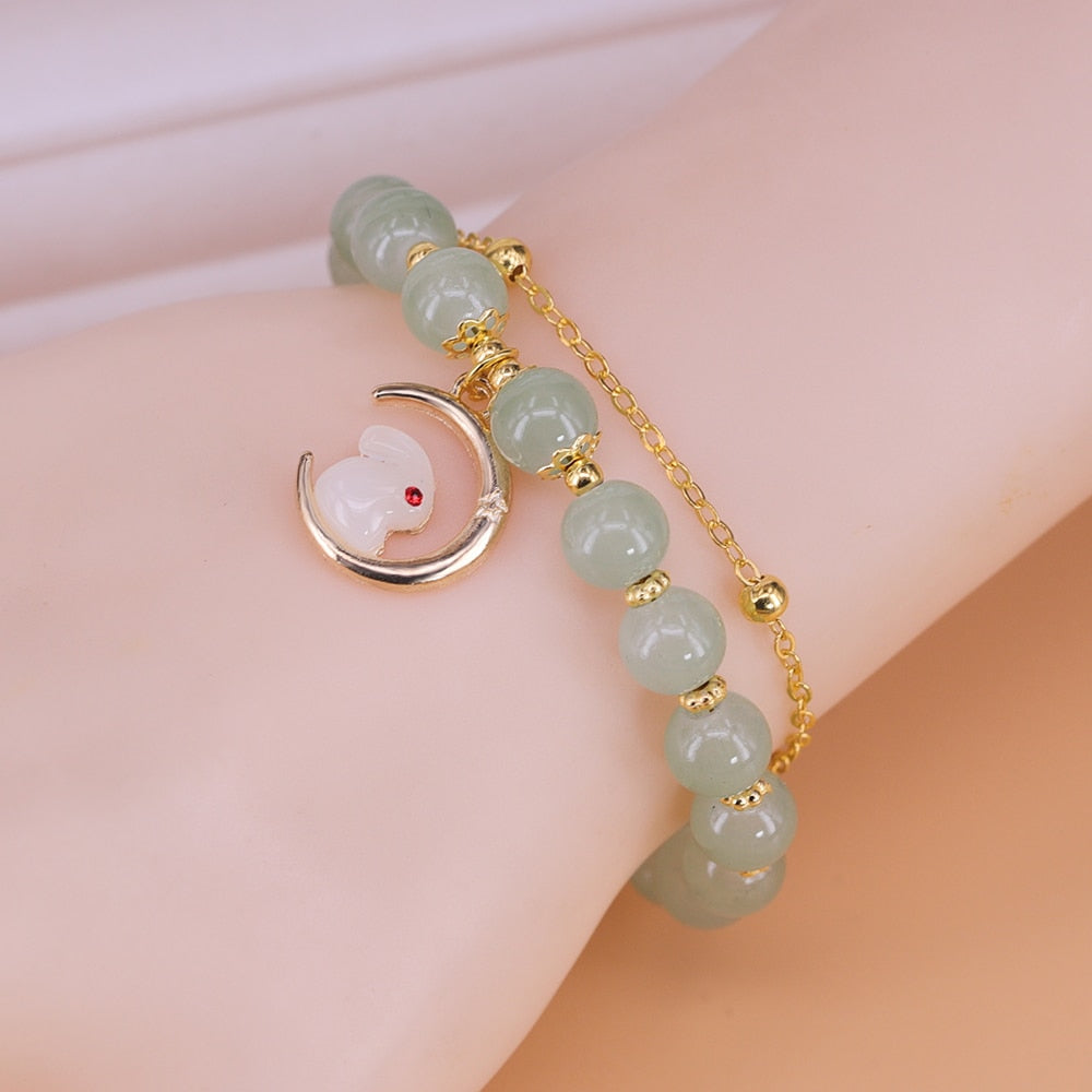 Peris Gems Nephrite Jade Bracelets with Gold Leaves | Double Layered Bracelets SHEIN Amazon Temu
