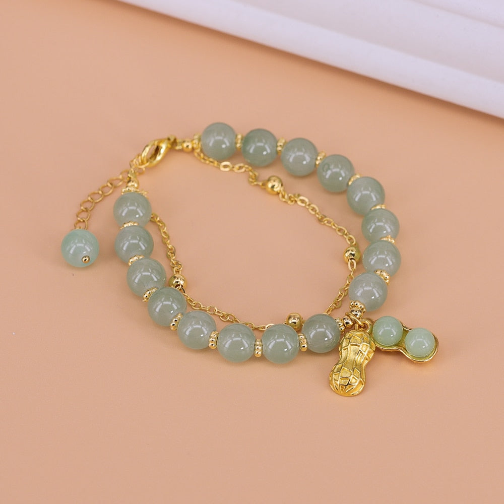 Peris Gems Nephrite Jade Bracelets with Gold Leaves | Double Layered Bracelets SHEIN Amazon Temu