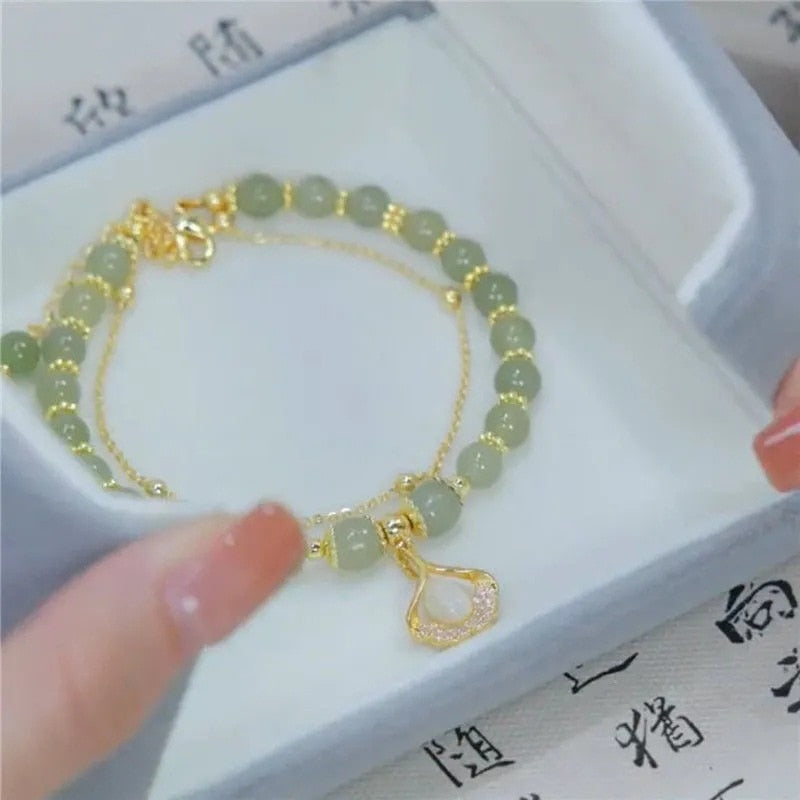 Peris Gems Nephrite Jade Bracelets with Gold Leaves | Double Layered Bracelets SHEIN Amazon Temu