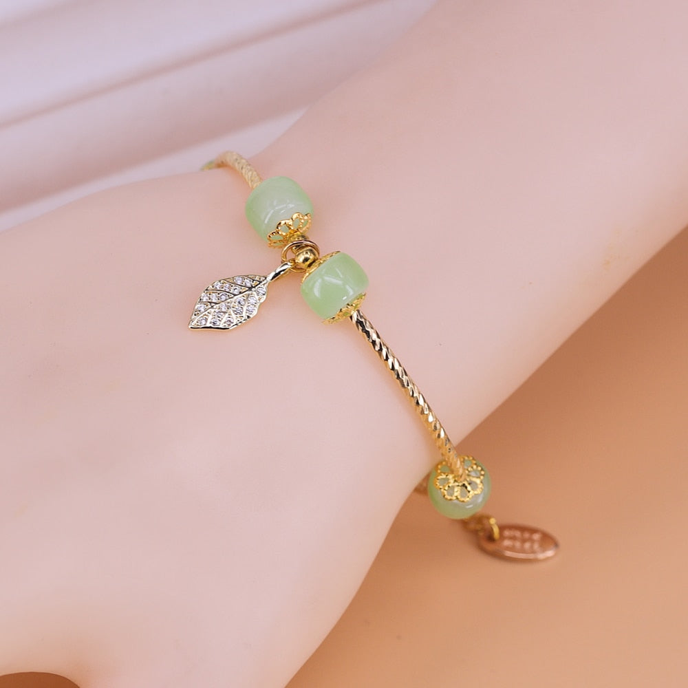 Peris Gems Nephrite Jade Bracelets with Gold Leaves | Double Layered Bracelets SHEIN Amazon Temu