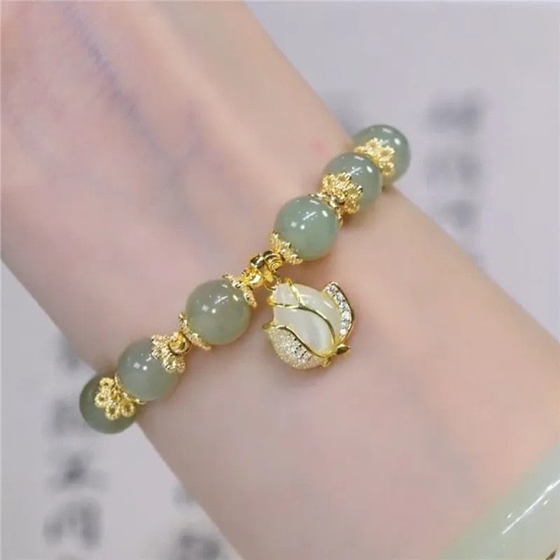 Peris Gems Nephrite Jade Bracelets with Gold Leaves | Double Layered Bracelets SHEIN Amazon Temu