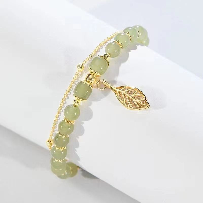Peris Gems Nephrite Jade Bracelets with Gold Leaves | Double Layered Bracelets SHEIN Amazon Temu