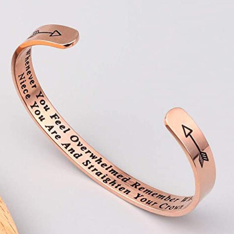 Peris Gems NIECE Rose Gold Engraved Inspirational Bangle Bracelet | Straighten Your Crown Inspirational Jewelry SHEIN Amazon Temu