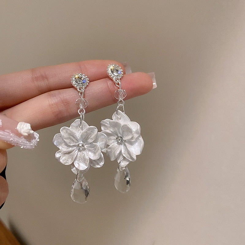 Peris Gems NN white Big Cloth Flower and Pearl Dangle Tassel Earrings for Women SHEIN Amazon Temu