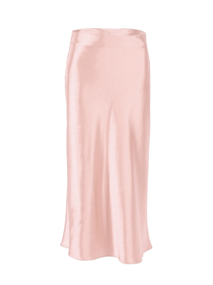 Peris Gems Nude Pink / S Solid Satin Silk Skirt for Women | High Waisted Summer Long Satin Elegant Skirt SHEIN Amazon Temu