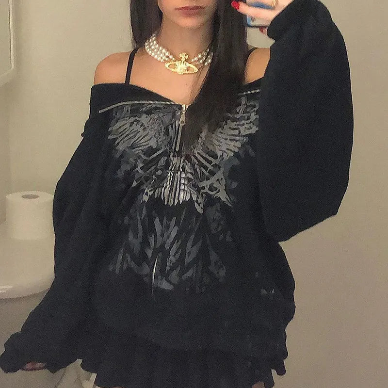 Peris Gems nz639-black / S Oversized Goth Y2K Diamond Hooded Grunge Jackets Unisex SHEIN Amazon Temu