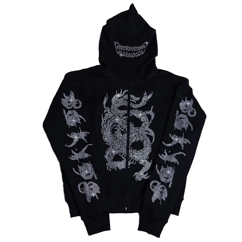 Peris Gems nz645 / S Oversized Goth Y2K Diamond Hooded Grunge Jackets Unisex SHEIN Amazon Temu