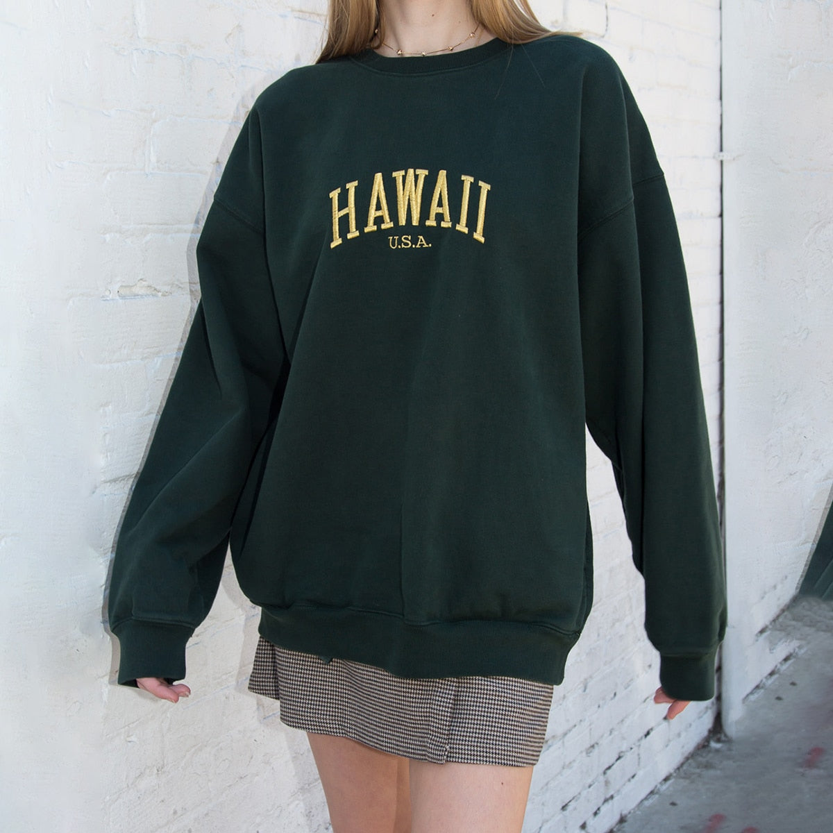 Peris Gems Olive Green Oversized Hawaii Embroidery Sweatshirt for Women | Olive Green Sweaters Oversized Hawaii Embroidery Sweatshirt for Women Olive Green SHEIN Amazon Temu