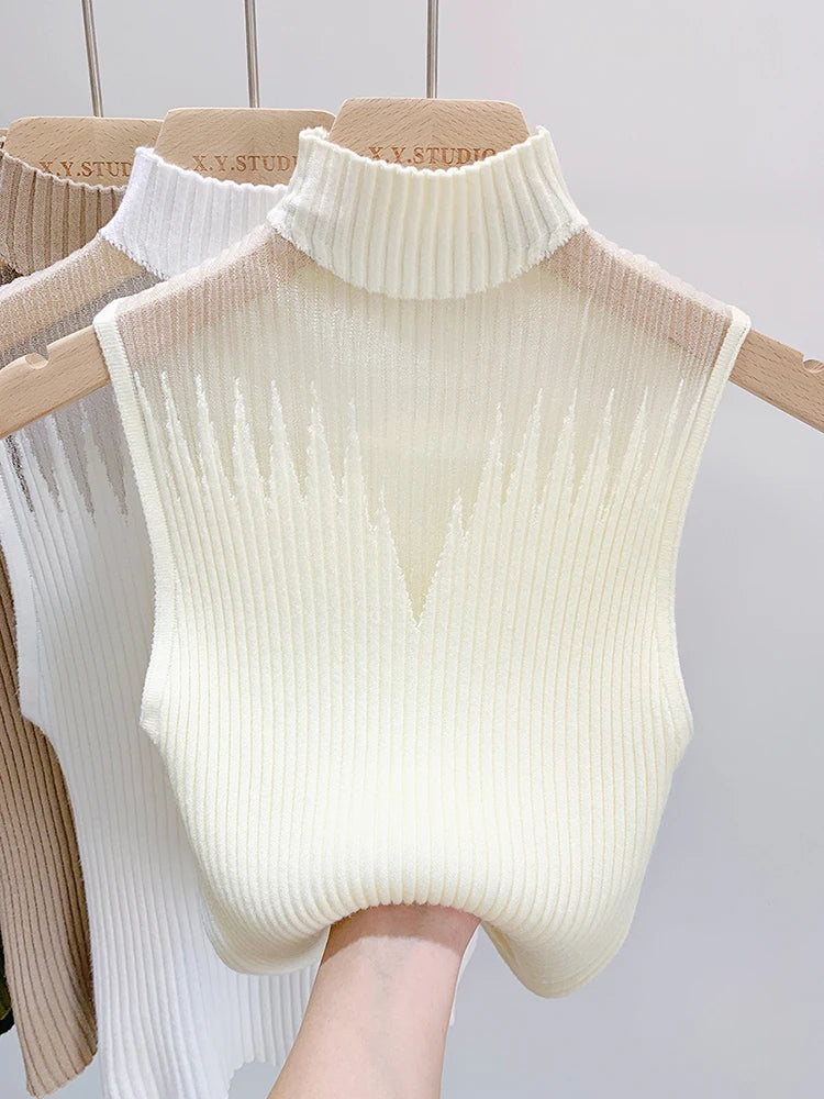 Peris Gems One Size / Beige Mesh Knitted Top Women Y2K Tank Top Half Neck Vest Female Sleeveless Sweater Chic Cut Out Streetwear Solid Skinny Tube Top Mesh Knitted Top Women Y2K Tank Top Half Neck Vest Female Sleeveless Sweater Chic Cut Out Streetwear Solid Skinny Tube Top SHEIN Amazon Temu