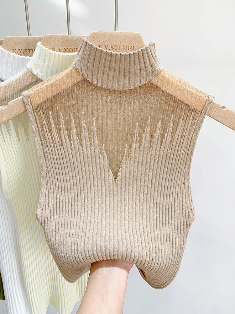 Peris Gems One Size / Khaki Mesh Knitted Top Women Y2K Tank Top Half Neck Vest Female Sleeveless Sweater Chic Cut Out Streetwear Solid Skinny Tube Top Mesh Knitted Top Women Y2K Tank Top Half Neck Vest Female Sleeveless Sweater Chic Cut Out Streetwear Solid Skinny Tube Top SHEIN Amazon Temu