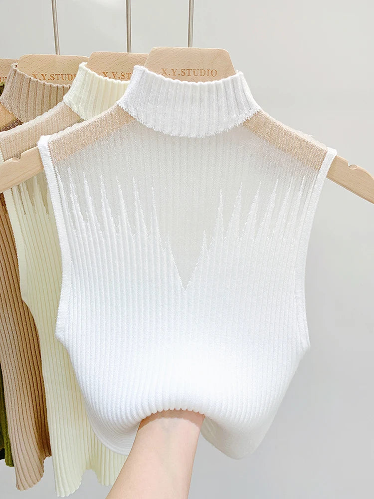 Peris Gems One Size / WHITE Mesh Knitted Top Women Y2K Tank Top Half Neck Vest Female Sleeveless Sweater Chic Cut Out Streetwear Solid Skinny Tube Top Mesh Knitted Top Women Y2K Tank Top Half Neck Vest Female Sleeveless Sweater Chic Cut Out Streetwear Solid Skinny Tube Top SHEIN Amazon Temu