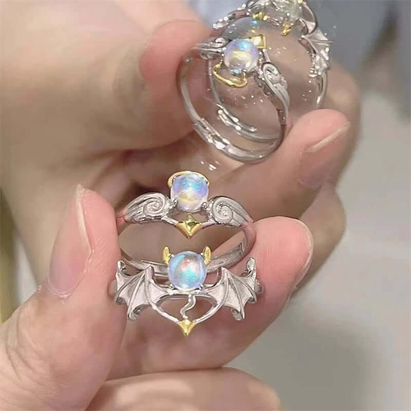 Peris Gems Opal 2pc Moonstone Angel and Demon Adjustable Rings for Women SHEIN Amazon Temu