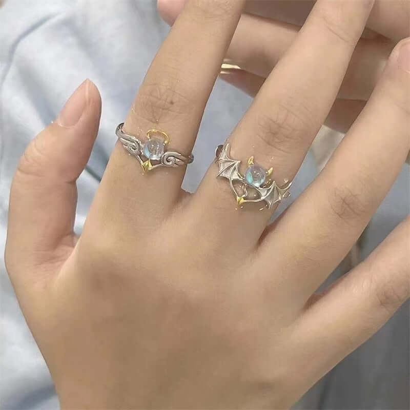 Peris Gems Opal 2pc Moonstone Angel and Demon Adjustable Rings for Women SHEIN Amazon Temu