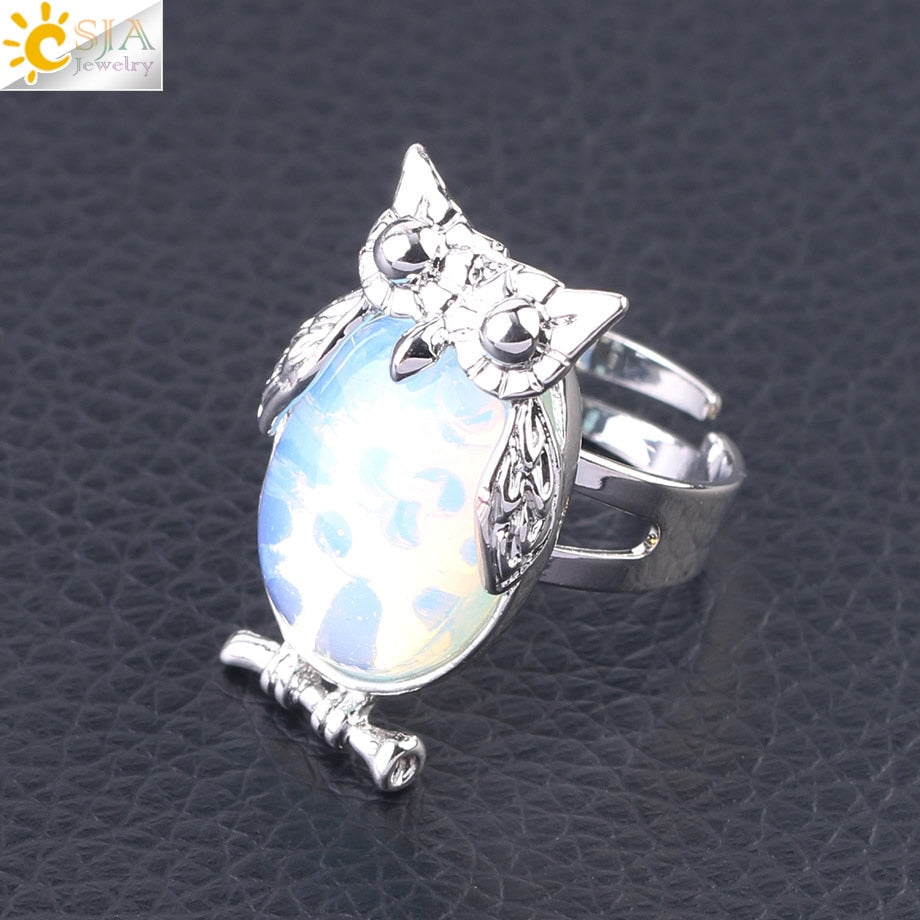 Peris Gems Opal Cabochon Bead Owl Rings | Silver Diamond Owl Rings Adjustable SHEIN Amazon Temu