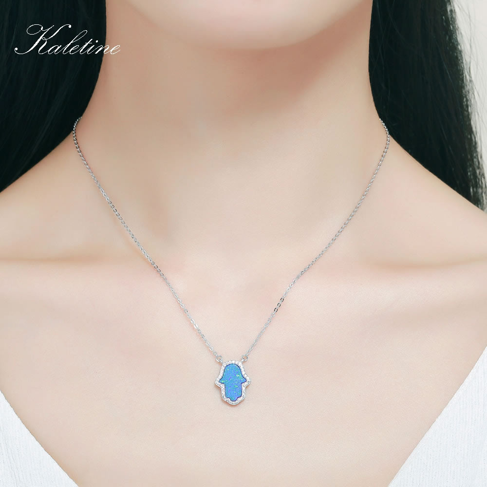 Peris Gems Opal Hamsa Hand of Fatima Pendant Necklace Unisex | Sterling Silver Opal Hamsa Hand of Fatima Pendant Necklace Unisex SHEIN Amazon Temu