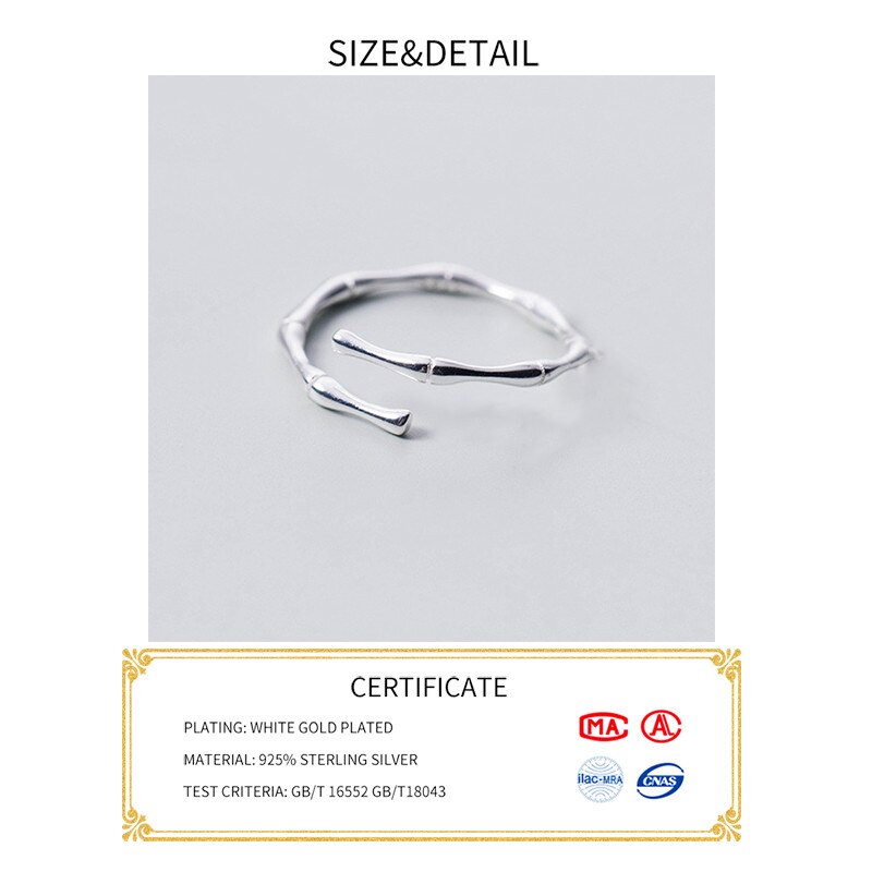 Peris Gems Opening Silver Bamboo Style Ring Unisex | 925 Sterling Silver Ring Opening Silver Bamboo Style Ring Unisex |925 Sterling Silver SHEIN Amazon Temu