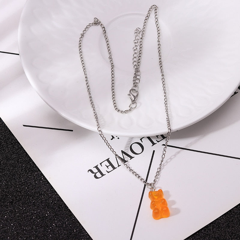 Peris Gems Orange Rainbow Gummy Bear Pendant Necklace for Women | Cartoon Bear Jewelry Rainbow Gummy Bear Pendant Necklace for Women | Cartoon Bear SHEIN Amazon Temu