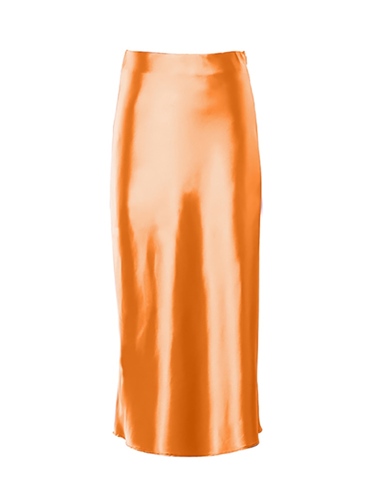 Peris Gems Orange / S Solid Satin Silk Skirt for Women | High Waisted Summer Long Satin Elegant Skirt SHEIN Amazon Temu