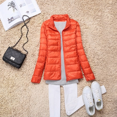 Peris Gems Orange Stand / M Ultra-Light Puff Parka Jackets for Women | Solid Slim Jacket SHEIN Amazon Temu