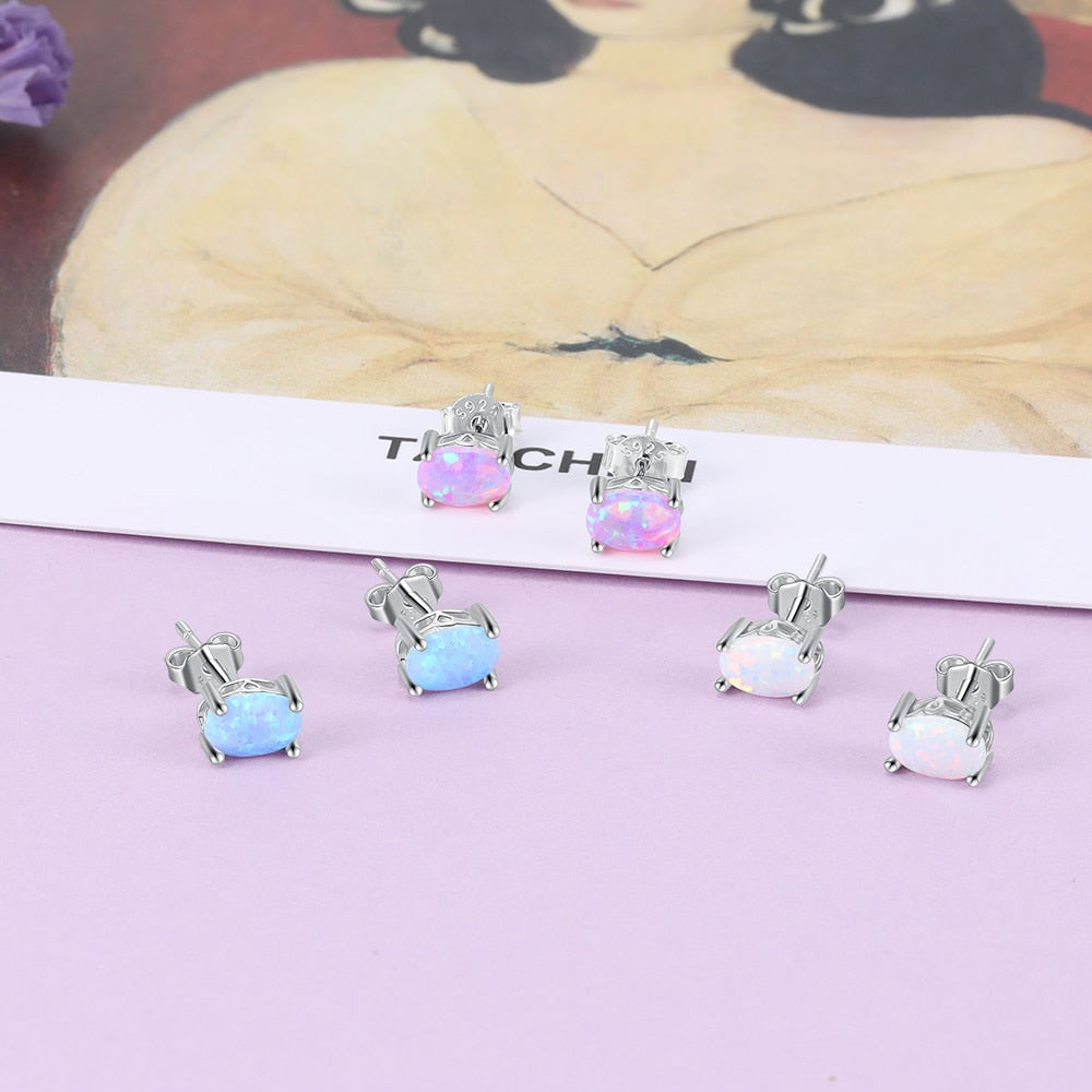 Peris Gems Oval Opal Silver Stud Earrings for Women | 925 Sterling Silver 4mm Moonstone Oval Opal Silver Stud Earrings for Women | 925 Sterling SHEIN Amazon Temu