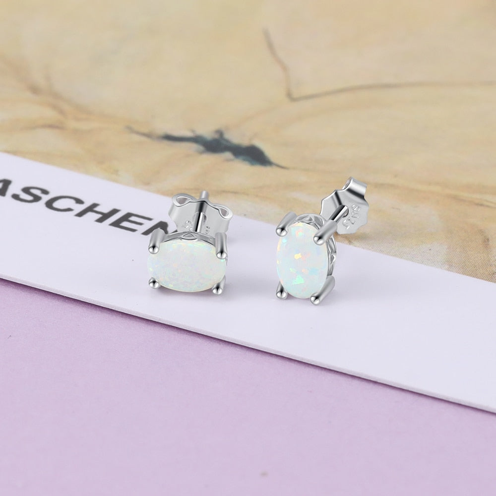 Peris Gems Oval Opal Silver Stud Earrings for Women | 925 Sterling Silver 4mm Moonstone Oval Opal Silver Stud Earrings for Women | 925 Sterling SHEIN Amazon Temu