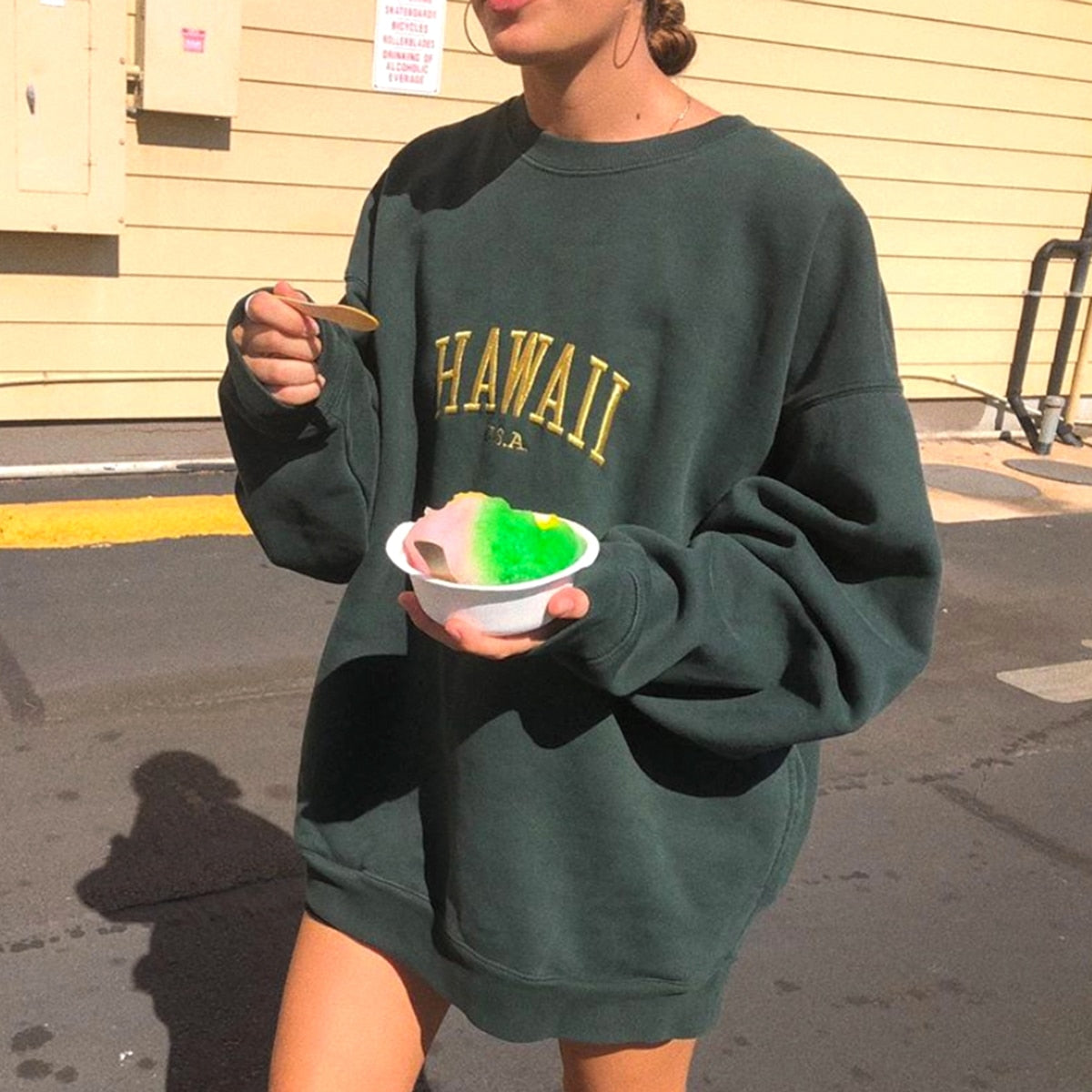 Peris Gems Oversized Hawaii Embroidery Sweatshirt for Women | Olive Green Sweaters Oversized Hawaii Embroidery Sweatshirt for Women Olive Green SHEIN Amazon Temu
