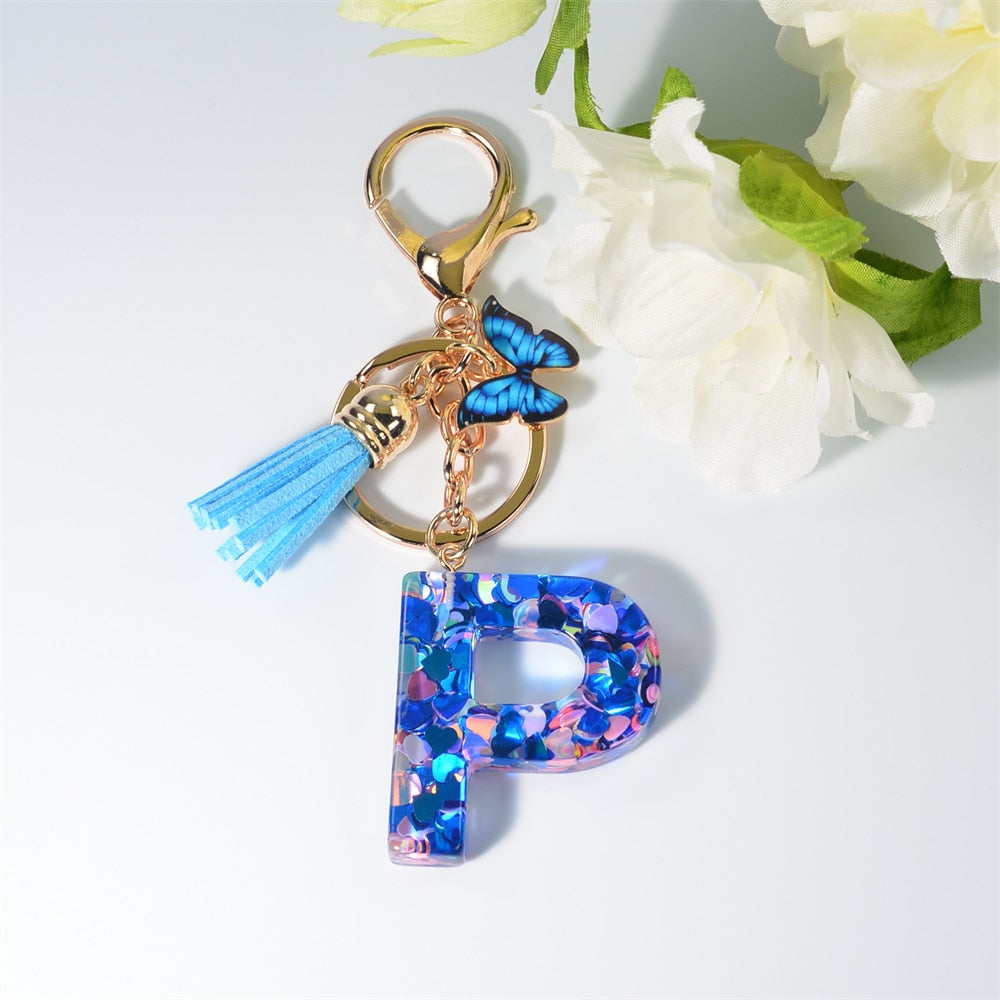 Peris Gems P / Blue Blue Acrylic Letter and Butterfly Keychain | Initial Keychains Blue Acrylic Letter and Butterfly Keychain Initial Keychains SHEIN Amazon Temu