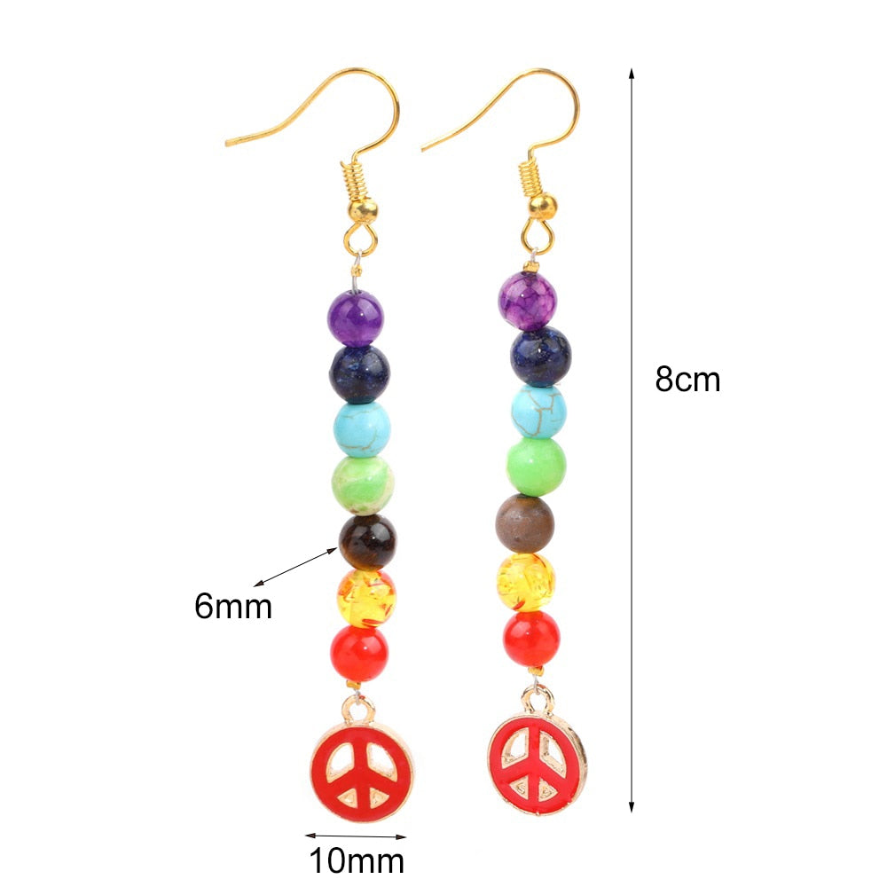 Peris Gems Peace Sign 3 Rainbow 7 Chakra Stone Tassel Earrings for Women SHEIN Amazon Temu