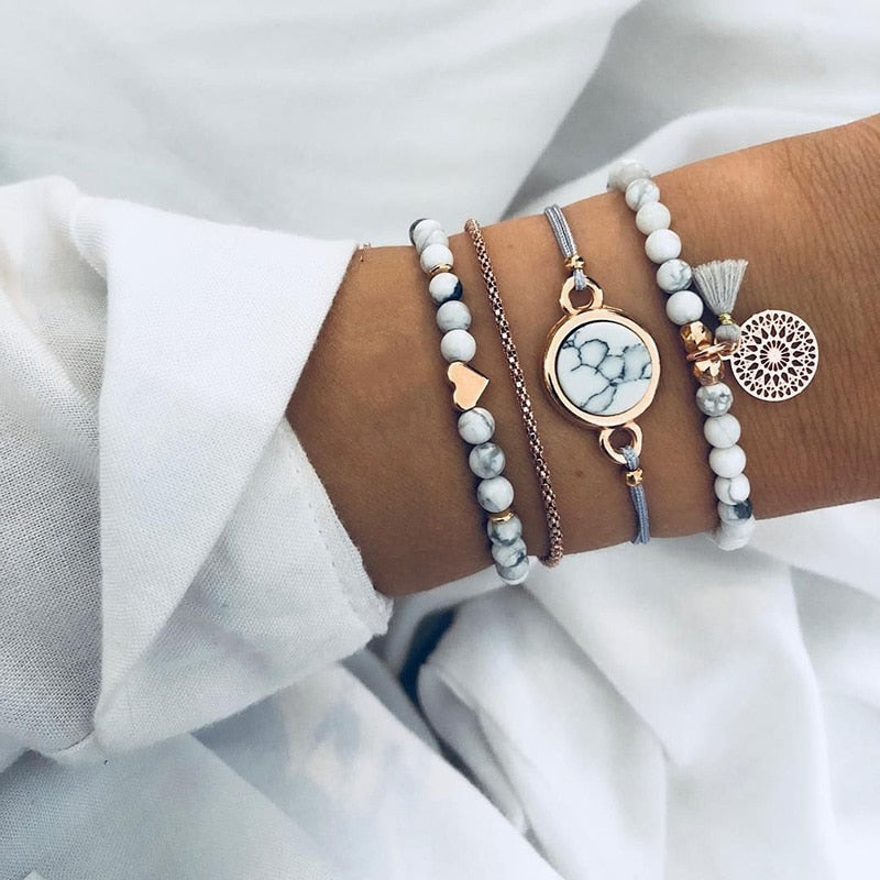Peris Gems Pearl Heart Set Bohemian Style 5pc Rope Charm Bracelet Sets for Women SHEIN Amazon Temu