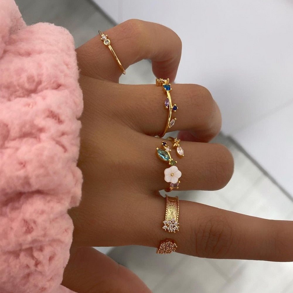 Peris Gems Pearl Wave Flower Rings Set for Women | Gold Butterfly Rings SHEIN Amazon Temu