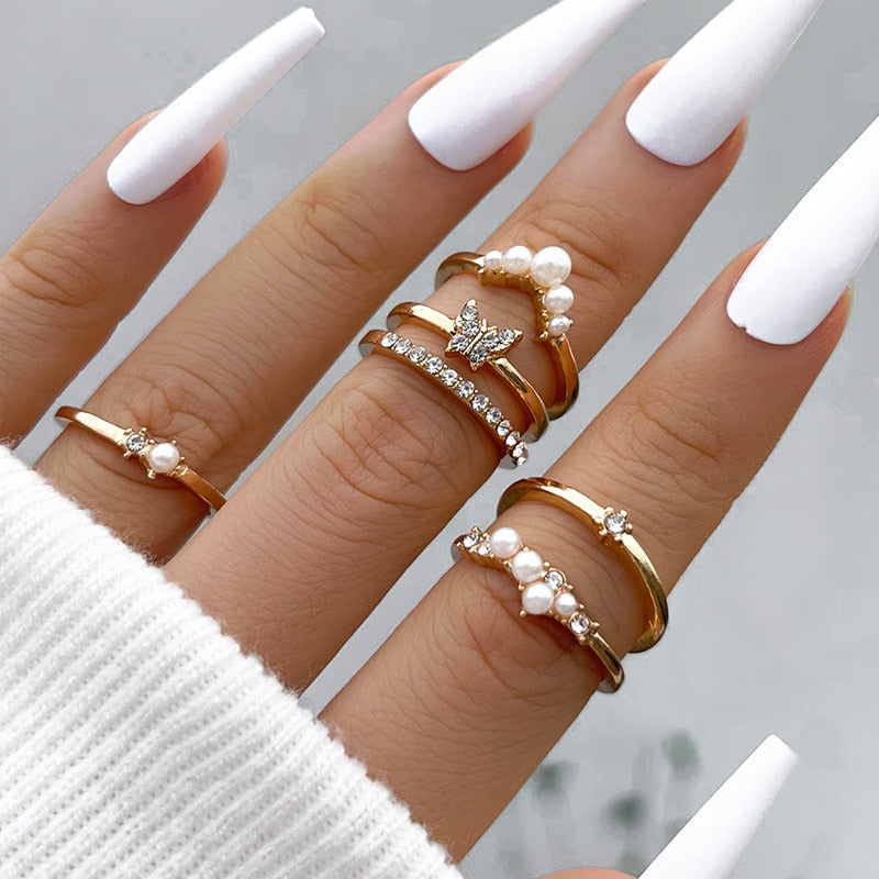 Peris Gems Pearl Wave Flower Rings Set for Women | Gold Butterfly Rings SHEIN Amazon Temu