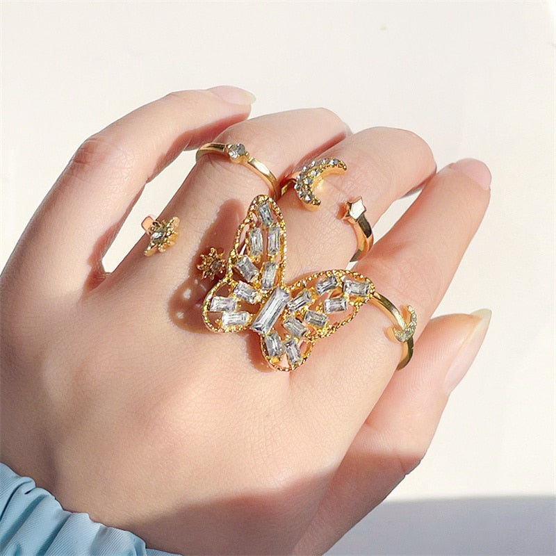 Peris Gems Pearl Wave Flower Rings Set for Women | Gold Butterfly Rings SHEIN Amazon Temu