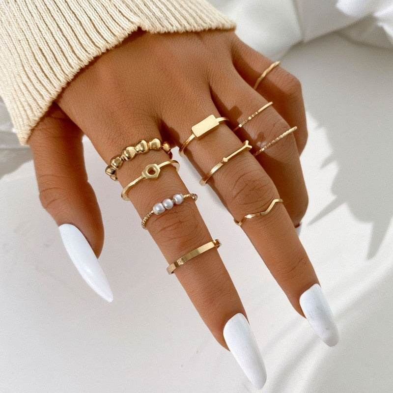 Peris Gems Pearl Wave Flower Rings Set for Women | Gold Butterfly Rings SHEIN Amazon Temu