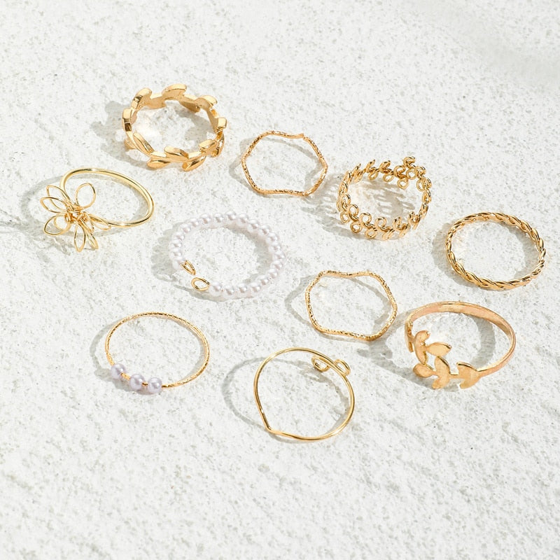 Peris Gems Pearl Wave Flower Rings Set for Women | Gold Butterfly Rings SHEIN Amazon Temu