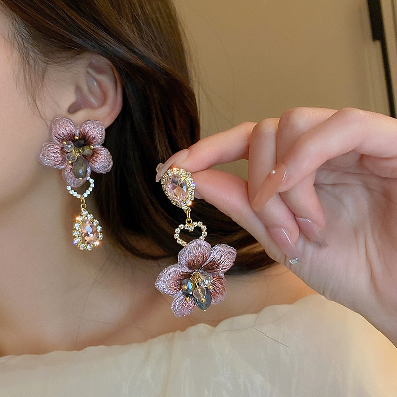 Peris Gems pink 2 Big Cloth Flower and Pearl Dangle Tassel Earrings for Women SHEIN Amazon Temu