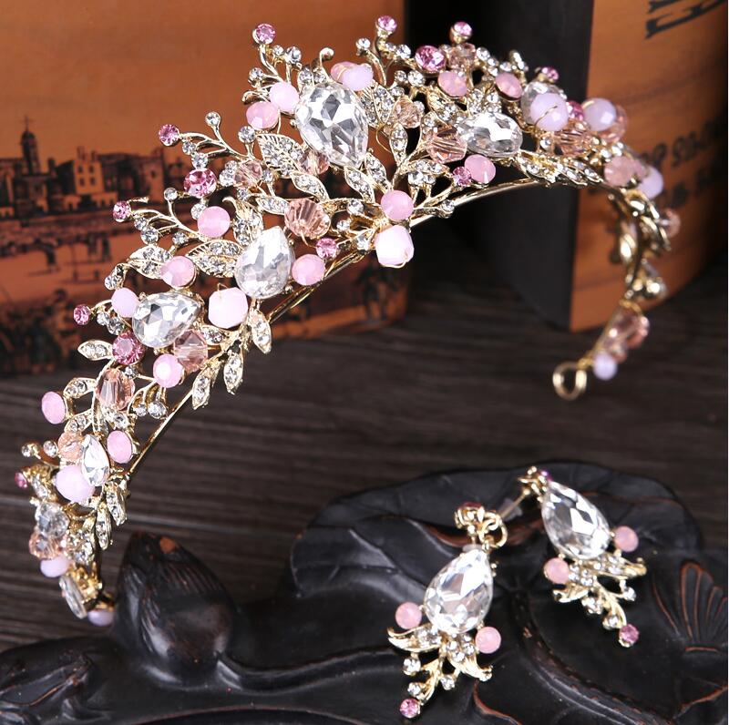 Peris Gems Pink 3PCS Baroque Crystal and Gold Crown Tiaras for Women | Princess Tiaras Baroque Crystal and Gold Crown Tiaras for Women SHEIN Amazon Temu