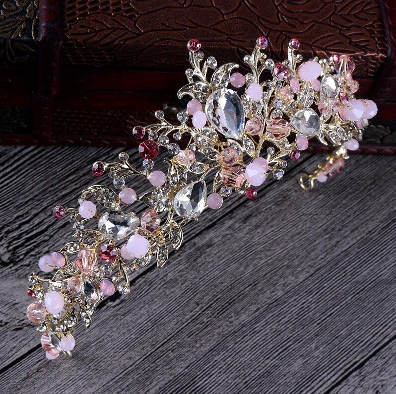 Peris Gems Pink Baroque Crystal and Gold Crown Tiaras for Women | Princess Tiaras Baroque Crystal and Gold Crown Tiaras for Women SHEIN Amazon Temu