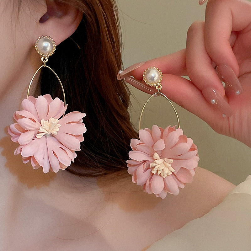 Peris Gems pink Big Cloth Flower and Pearl Dangle Tassel Earrings for Women SHEIN Amazon Temu