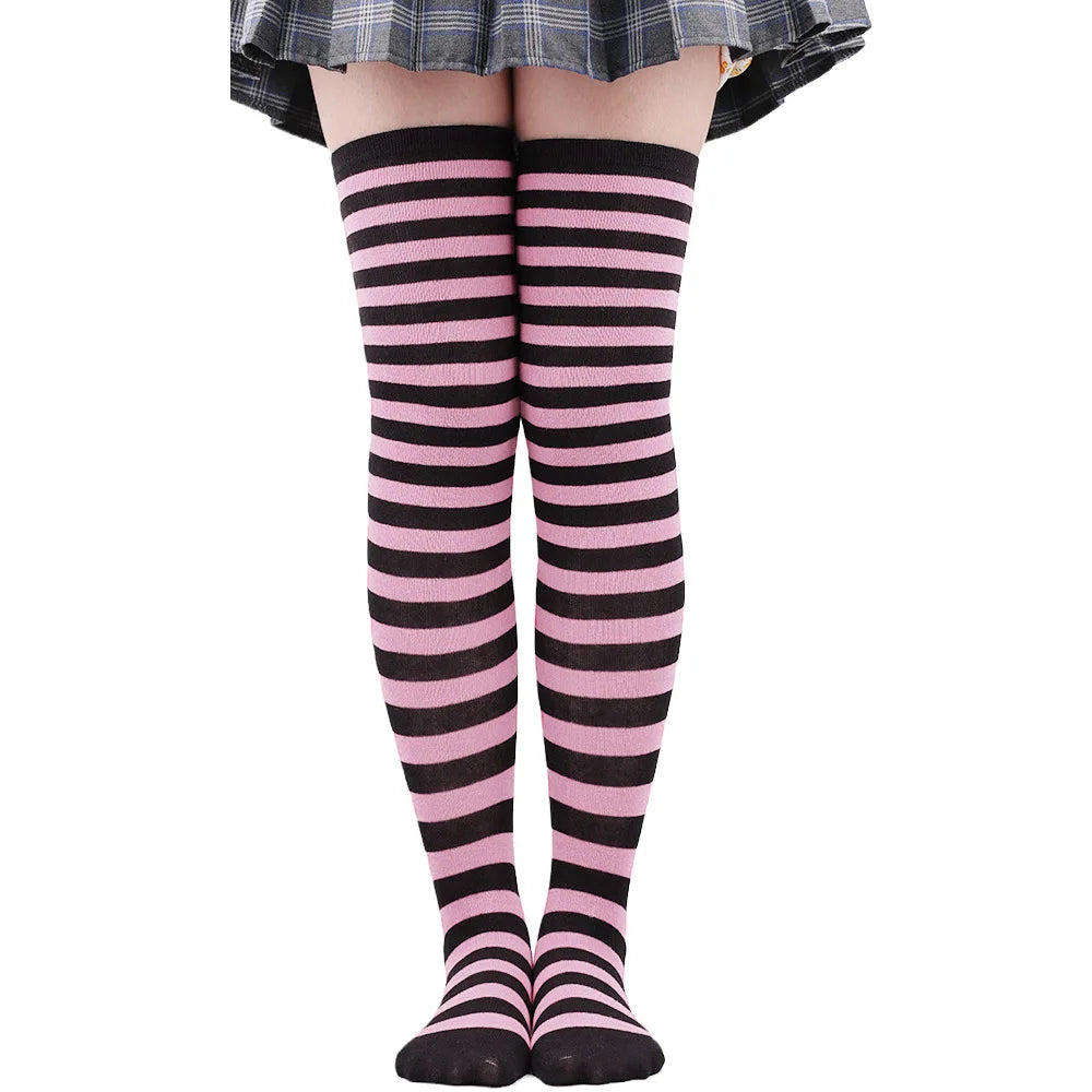 Peris Gems Pink black thin 36 / One Size Womens Striped Thigh High Stockings Ladies Girls Black White pink Long Over Above Knee Socks Cosplay Lolita Harajuku Y2k 2025 Womens Striped Thigh High Stockings Ladies Girls Black White pink Long Over Above Knee Socks Cosplay Lolita Harajuku Y2k 2025 SHEIN Amazon Temu