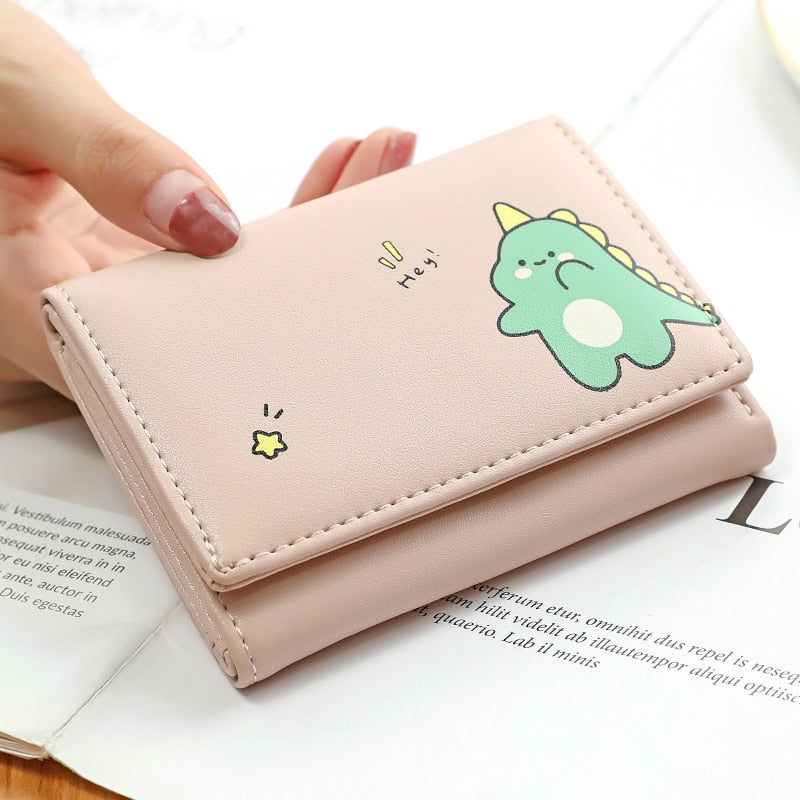 Peris Gems Pink Dinosaur Cute Animal Art Small Wallet for Women | Short Purse for Females Small Card Holder SHEIN Amazon Temu