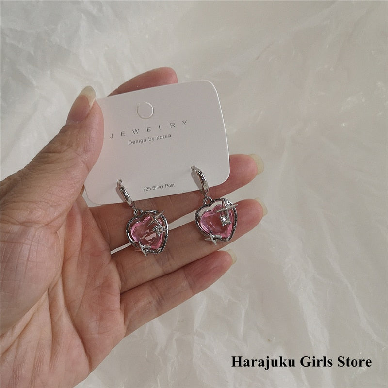Peris Gems Pink Goth Heart Drop Earrings for Women | Aesthetic Gothic Earrings SHEIN Amazon Temu