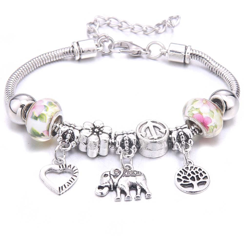 Peris Gems Pink Green Elephant Dragonfly & Owl Pendants Crystal Charm Bracelets | Beads Bracelet for Women Dragonfly & Owl Pendants Crystal Charm Bracelets SHEIN Amazon Temu