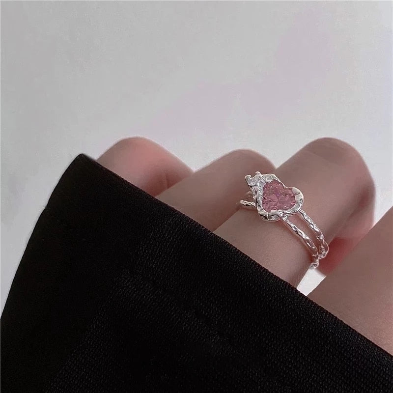Peris Gems Pink Heart Open Rings for Women | Silver Rings SHEIN Amazon Temu