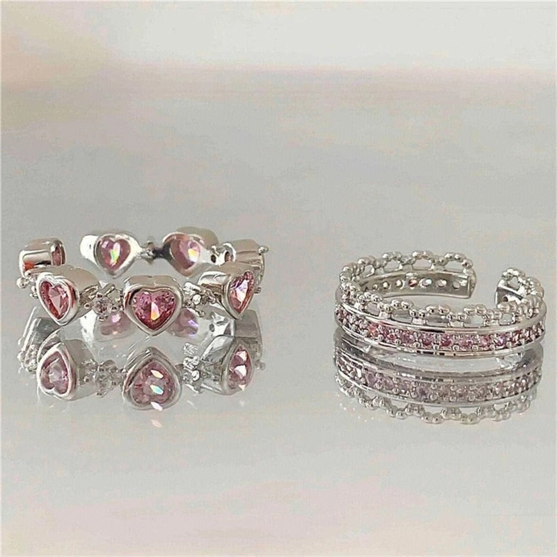 Peris Gems Pink Heart Open Rings for Women | Silver Rings SHEIN Amazon Temu