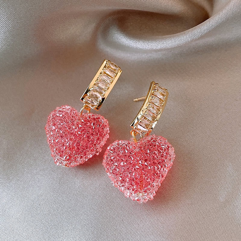 Peris Gems Pink Love Pink Heart Dangle Earrings | Candy Style Women&