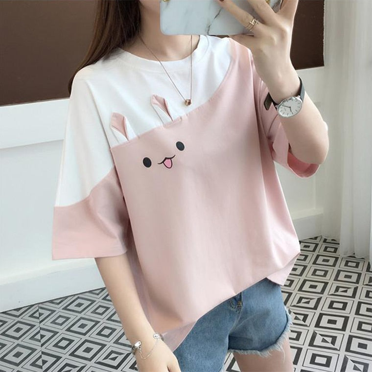 Peris Gems Pink / M Happy Face Kawaii Patchwork T-Shirt for Women | Y2K Shirts SHEIN Amazon Temu