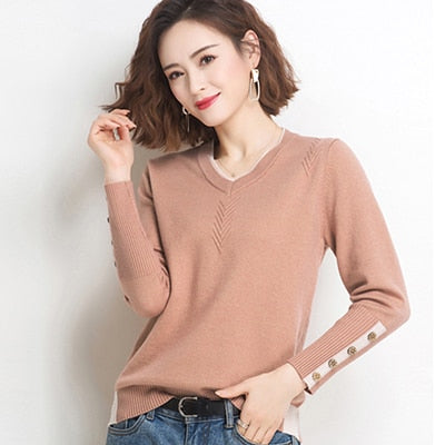 Peris Gems Pink / One Size V-Neck Long Sleeve Knitted Shirt for Women | Slim Comfy Sweaters V-Neck Long Sleeve Knitted Shirt for Women | Slim Sweaters SHEIN Amazon Temu