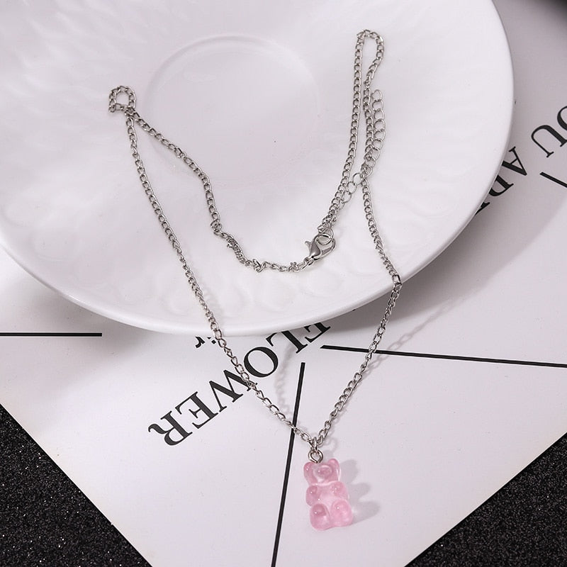 Peris Gems Pink Rainbow Gummy Bear Pendant Necklace for Women | Cartoon Bear Jewelry Rainbow Gummy Bear Pendant Necklace for Women | Cartoon Bear SHEIN Amazon Temu
