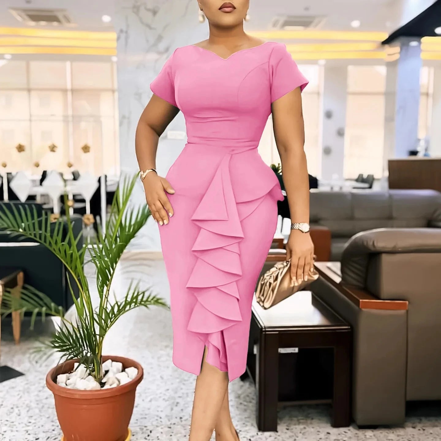 Peris Gems Pink / S FairyShely 2025 Sexy Ruffle Plus Size Club Dress Women Solid Short Sleeve Large Big Dresses Lady Slim Party Tight Curvy Dress FairyShely 2025 Sexy Ruffle Plus Size Club Dress Women Solid Short Sleeve Large Big Dresses Lady Slim Party Tight Curvy Dress SHEIN Amazon Temu